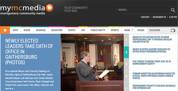 A screenshot of Montgomery Community Media's website, featuring recent news.