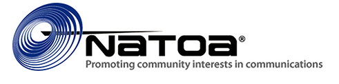 NATOA's logo has many blue circles intersecting with the words: NATOA Promoting community interests in communications.