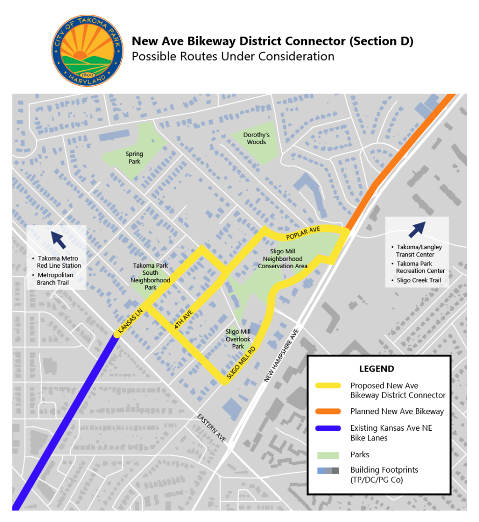 Map of Possible Routes for the New Ave Bikeway - Section D